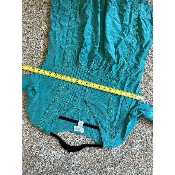 Soft Surroundings Green Blue Teal Button Blouse, 100% Silk Top, Size Small - Picture 10 of 11